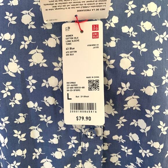 Uniqlo Cotton Silk Long-Sleeve Tunic in Blue Floral - Picture 12 of 14